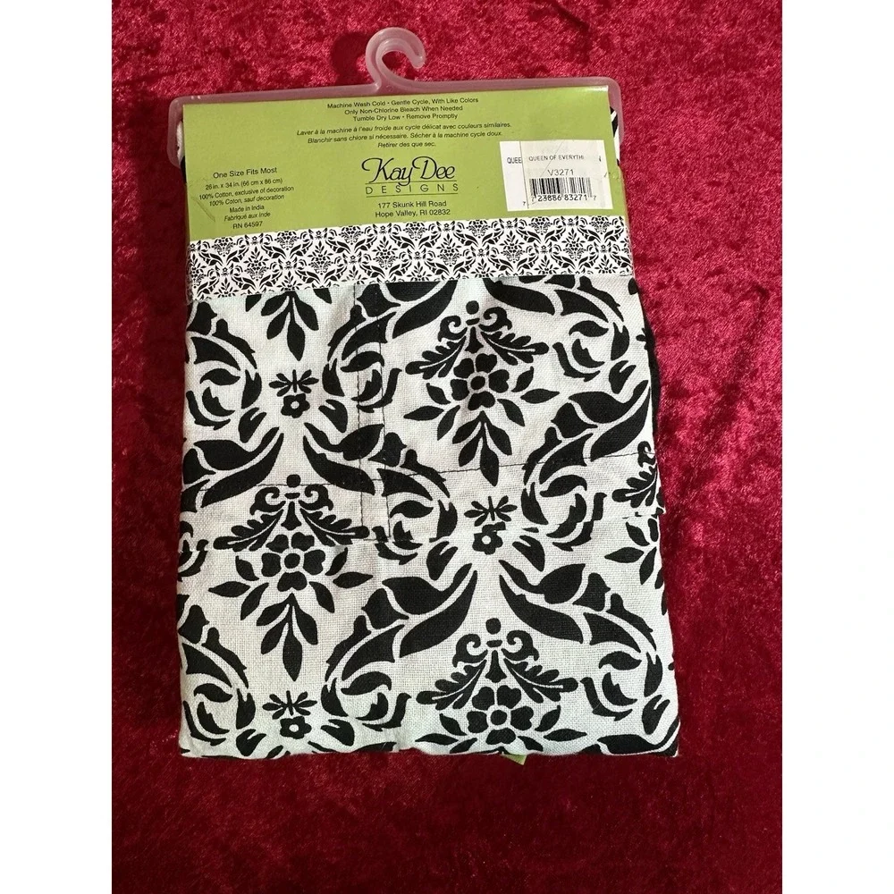 Kay Dee Designs Queen of Everything Chef's Apron Black White Damask Green V3271